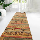 Runner Tan, Rust, Green Color HAND KNOTTED TIBETAN WOOL TRANSITIONAL Oriental Rug